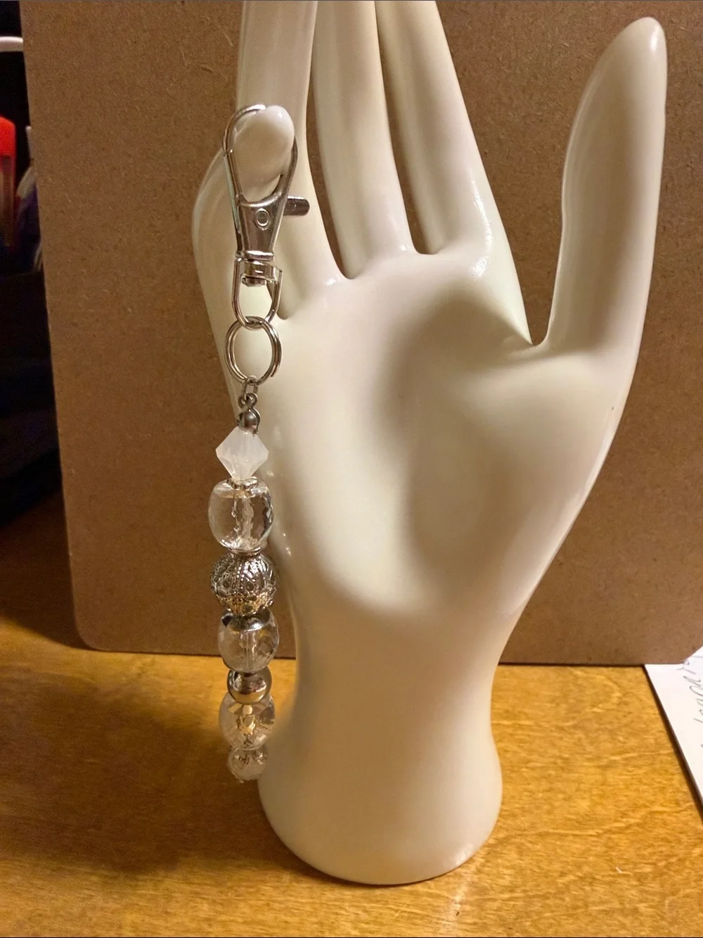 Crystal Bead Keychain Charm - Clear Silver Accent